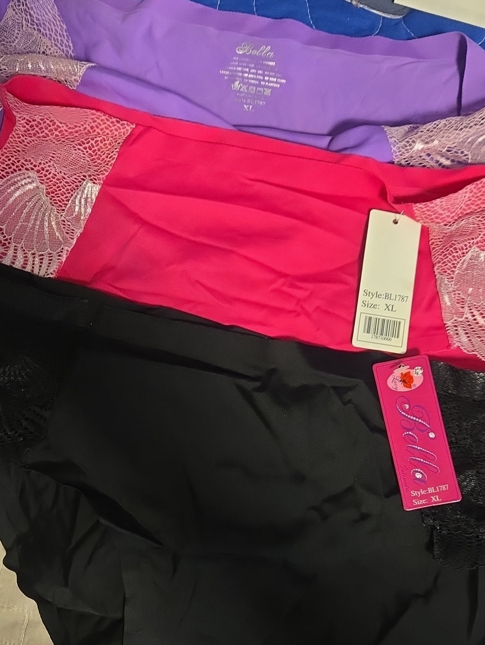 BELLA Lace-Trim High-Waist Briefs in Black, Hot Pink & Lilac